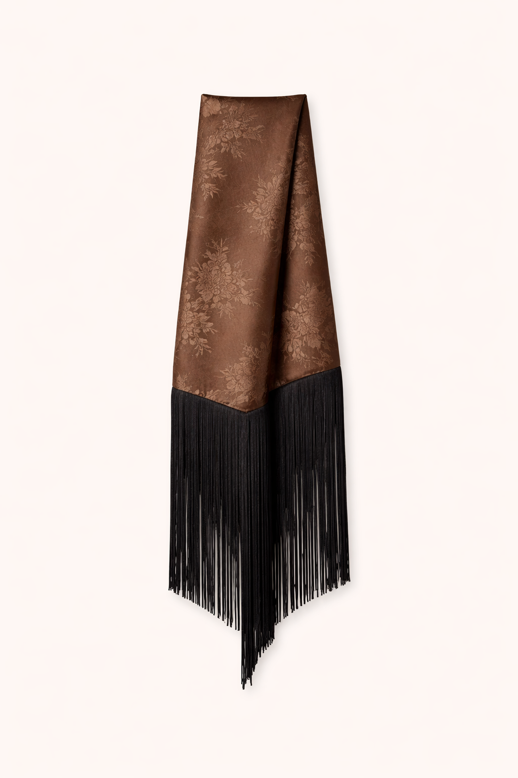 Liore Silk Chocolate Jacquard Fringe Scarf
