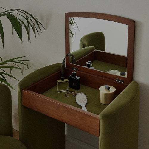 Verda Velvet Vanity Chair met Opbergruimte & Spiegel – Luxe Groene Make-up Opbergstoel