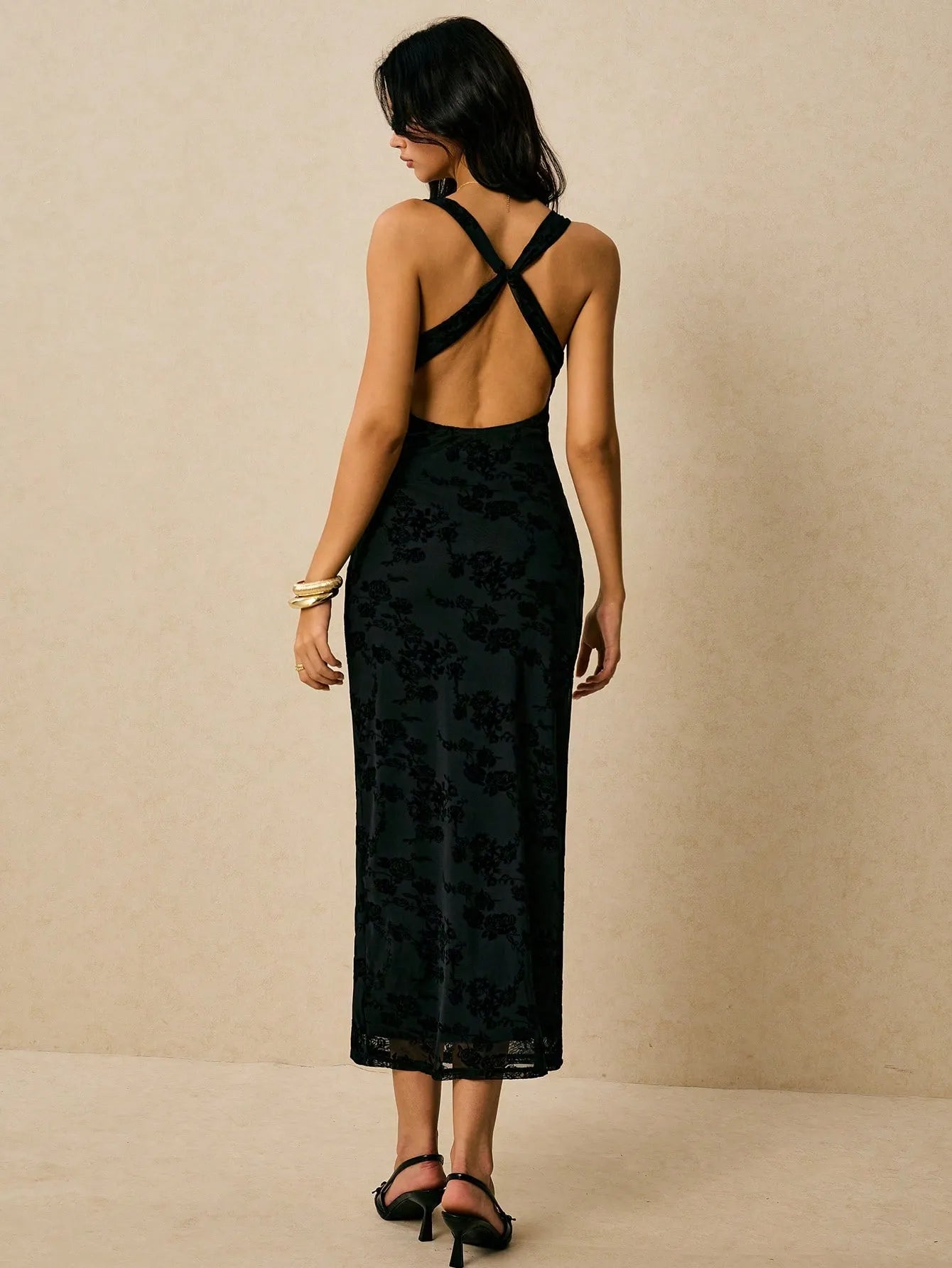 Noir Jacquard Slip Dress