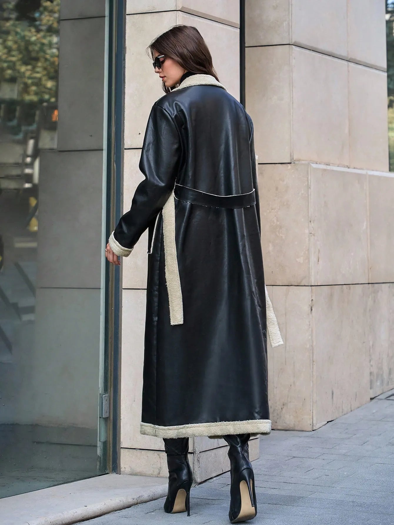 Long leather jacket fleece