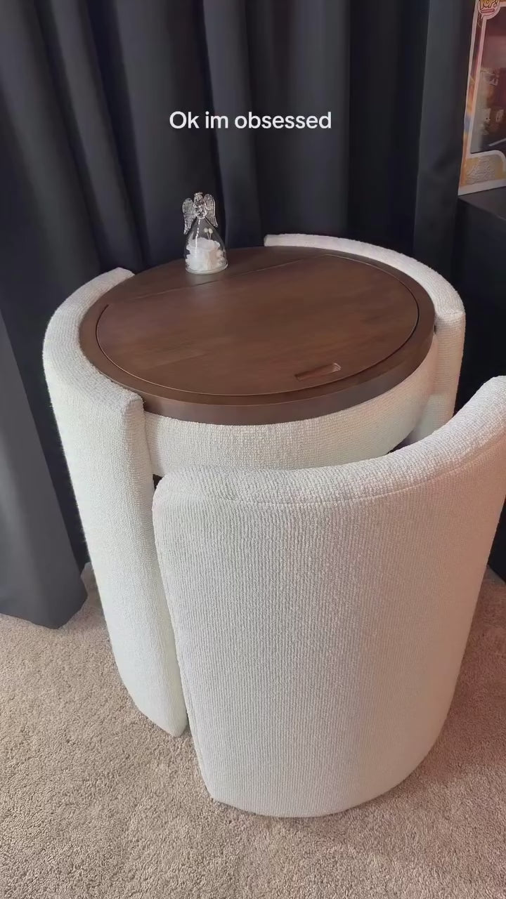 Elise Bouclé Vanity Chair met Opbergruimte & Spiegel – Luxe Ivoor Make-up Opbergstoel